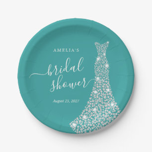 Blue Jewel Dress Bridal Paper Plate