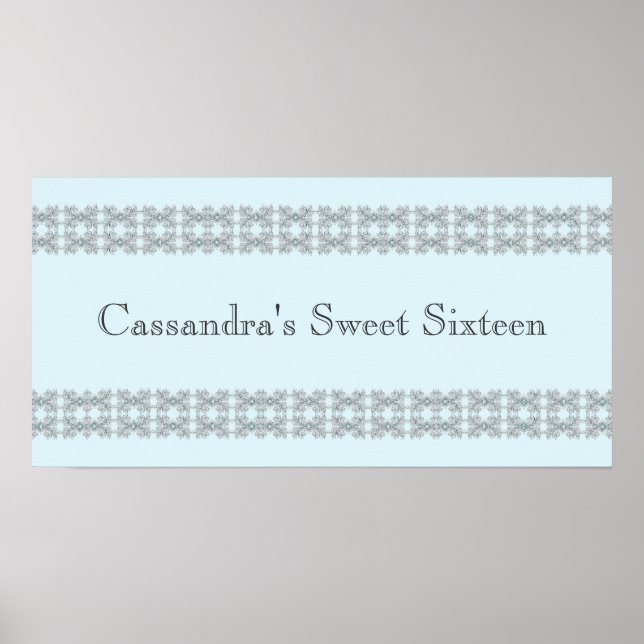 Blue Jewel Lace Birthday Party Banner Poster (Front)