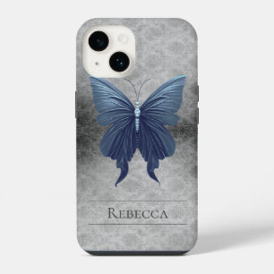 Blue Jewelled Butterfly Damask iPhone 14 Case