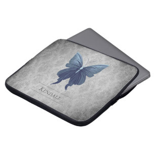 Blue Jewelled Butterfly Damask Laptop Sleeve