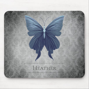 Blue Jewelled Butterfly Damask Mouse Pad