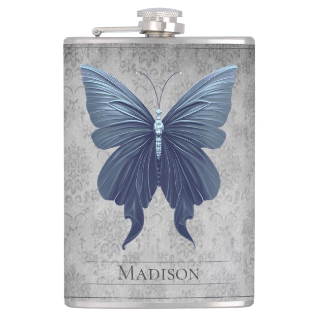 Blue Jewelled Butterfly Flask (Front)