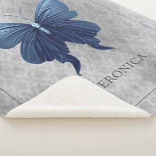 Blue Jewelled Butterfly Personalised Sherpa Blanket