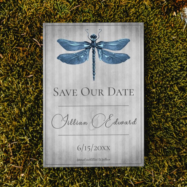 Blue Jewelled Dragonfly Save the Date Announcement (Blue Jeweled Dragonfly Save the Date Wedding Announcement)