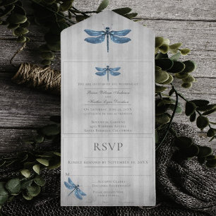 Blue Jewelled Dragonfly Wedding All In One Invitation