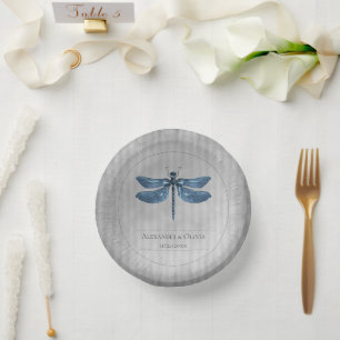 Blue Jewelled Dragonfly Wedding Paper Plate