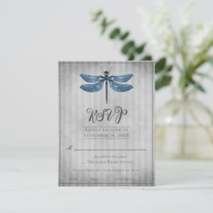 Blue Jewelled Dragonfly Wedding RSVP Card