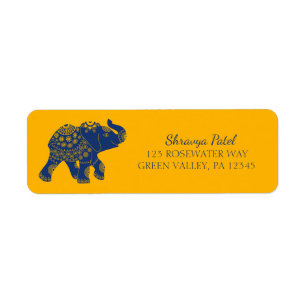 Blue Jewelled Elephant Yellow Return Address Label