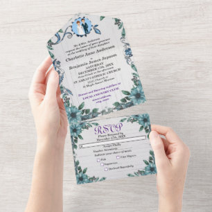 Blue Jewellery Floral Wedding All In One Invitat Invitation