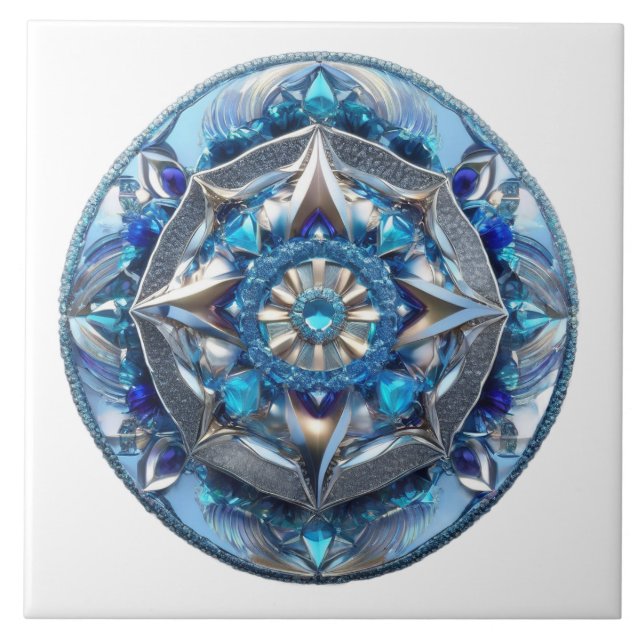 Blue Jewels Medallion Abstract Ceramic Tile (Front)