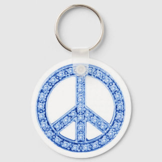Blue Jewels Peace Sign Key Ring