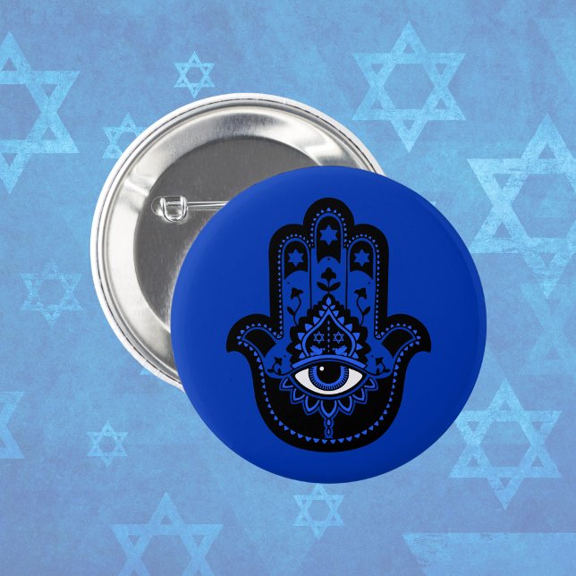 Blue Jewish Hamsa with Star of David  3 Cm Round Badge (Creator Uploaded)