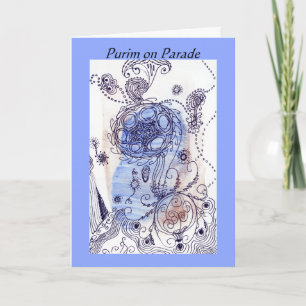 Blue Jewish Purim on Parade Card