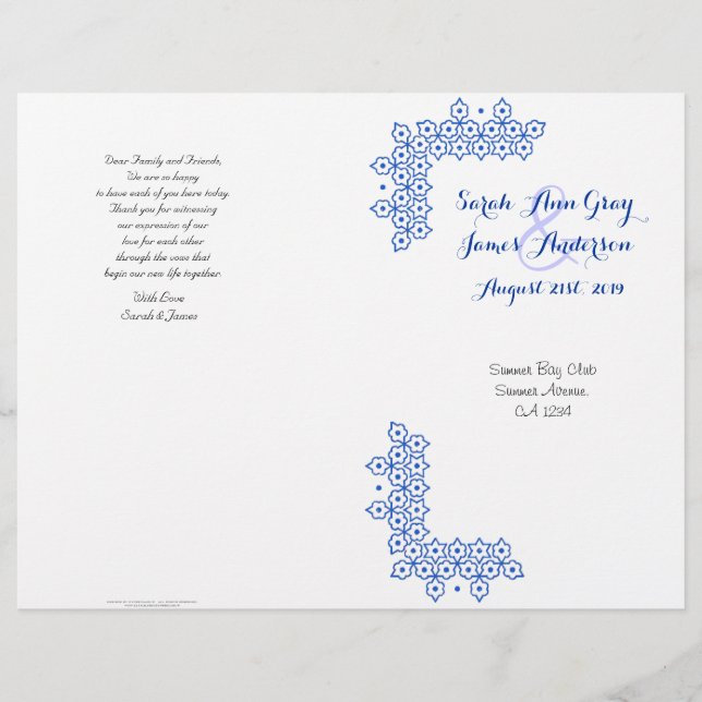Blue Jewish wedding program (Front)