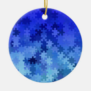 Blue jigsaw puzzle pattern ceramic ornament