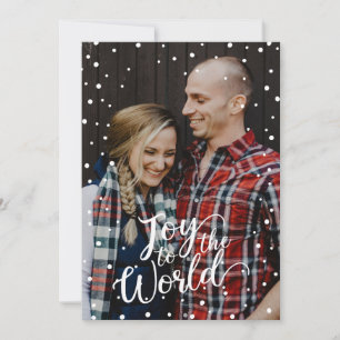 Blue Joy to the World Snow Custom Photo Holiday Card