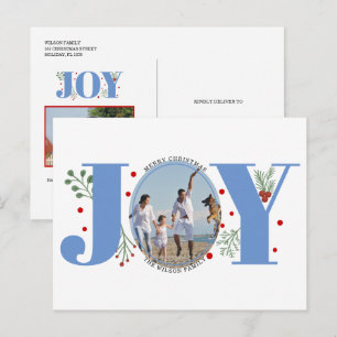 Blue Joy with berries Christmas holiday photo Postcard