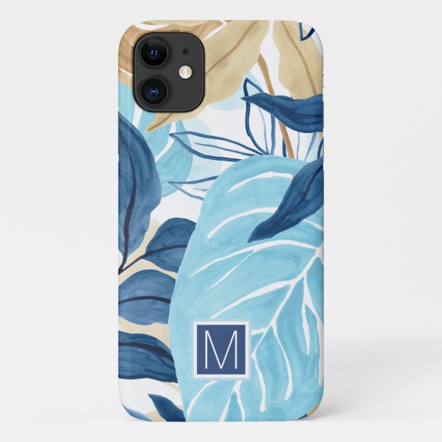 Blue Jungle Leaves Case-Mate iPhone Case (Back)