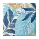 Blue Jungle Leaves Ceramic Tile<br><div class="desc">Blue Jungle IV by June Erica Vess. Tropical jungle leaves in abstract colours are brought together in this piece of art. | 163238Z</div>