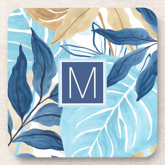 Blue Jungle Leaves Coaster (Front)