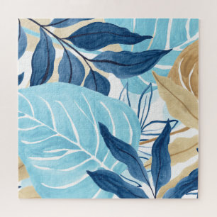 Blue Jungle Leaves Jigsaw Puzzle