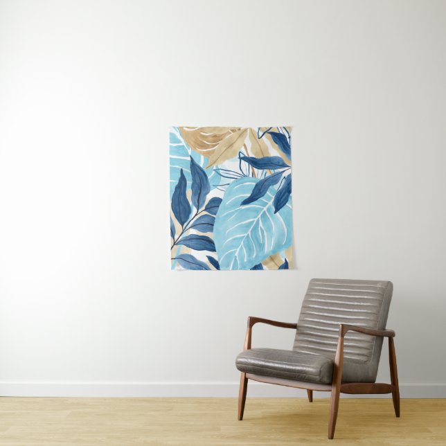 Blue Jungle Leaves Tapestry (In Situ)
