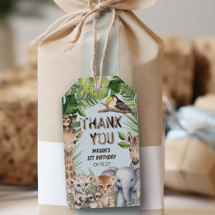 Blue jungle safari Wild One birthday favour Gift Tags