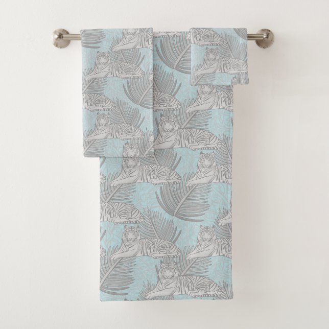 Blue Jungle Tiger Pattern Bath Towel Set  (Insitu)
