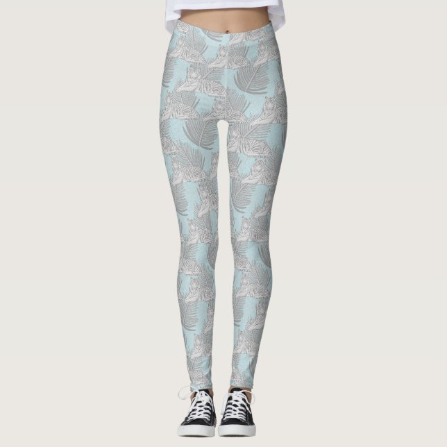 Blue Jungle Tiger Pattern Leggings (Front)