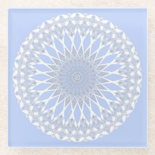Blue Juniper Berry Tristyns Mandala Glass Coaster