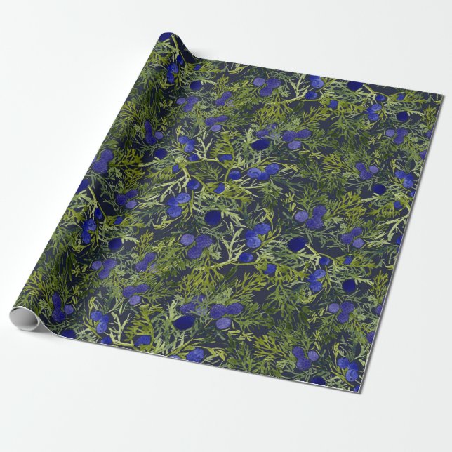 Blue Juniper berry Wrapping Paper (Unrolled)