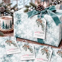 Blue Juniper Bough Pine Cones Snowy Woodland