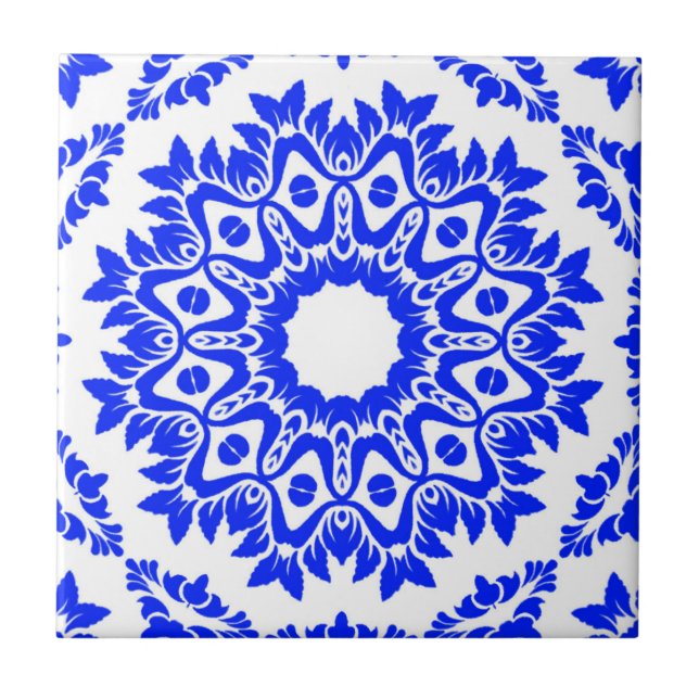 Blue Kaleidoscope Ceramic Tile (Front)