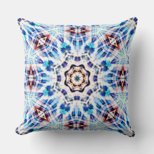 Blue kaleidoscope mix of texture and fabric woven cushion