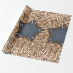 Blue Kaleidoscope Star Wicker Background Wrapping Paper
