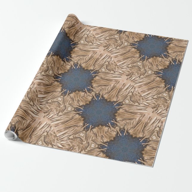 Blue Kaleidoscope Star Wicker Background Wrapping Paper (Unrolled)