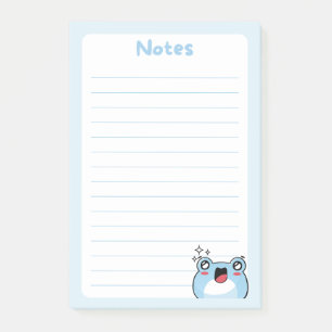 Blue Kawaii Chibi Frog with Sparkling Eyes lined Post-it Notes