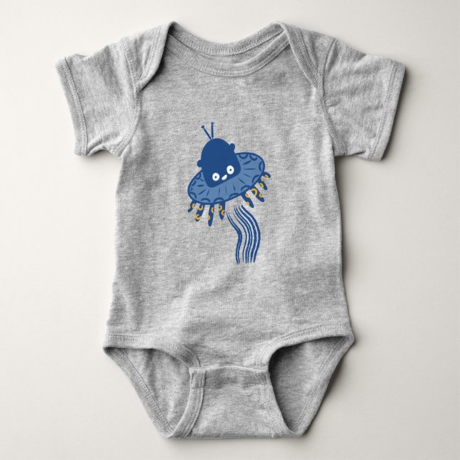 Blue Kawaii Octopus UFO Baby Bodysuit (Front)