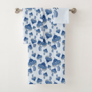 Blue Kawaii Octopus UFO Bath Towel Set