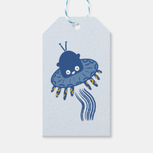 Blue Kawaii Octopus UFO Gift Tags