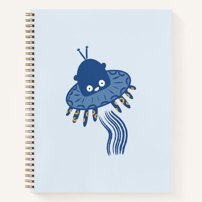 Blue Kawaii Octopus UFO Notebook (Front)