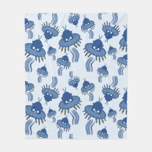 Blue Kawaii Octopus UFO Pattern Fleece Blanket