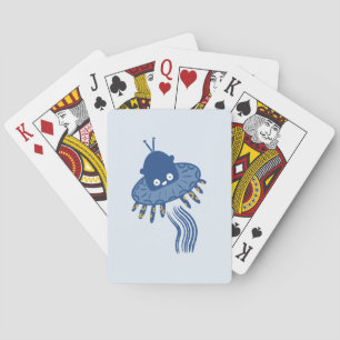 Blue Kawaii Octopus UFO Playing Cards