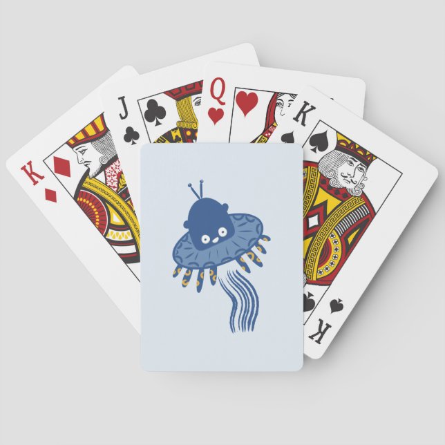Blue Kawaii Octopus UFO Playing Cards (Back)