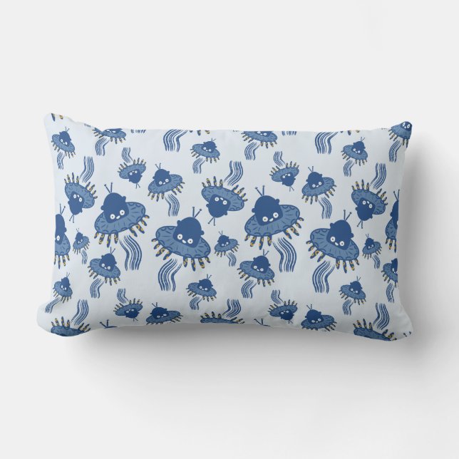 Blue Kawaii Octopus UFO Throw Pillow (Front)