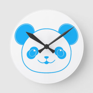 Blue Kawaii Panda Bear Round Clock
