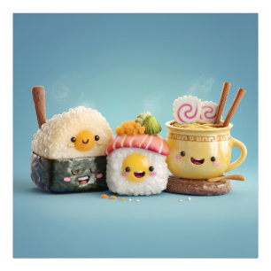 Blue Kawaii Sushi Trio Photo Print