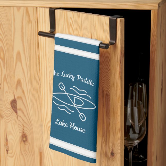 Blue Kayak Monogram Name Lake house Tea Towel (Thirds Fold)