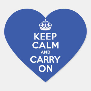 Blue Keep Calm and Carry On Heart Sticker