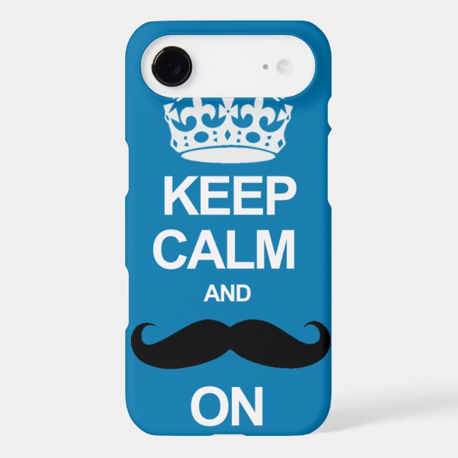 Blue Keep Calm and Carry On Moustache iPhone Case (Back)